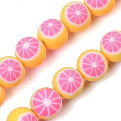 Orange Handmade Polymer Clay Beads Strands, Round with Grapefruit, Orange, 8mm, Hole: 1.2mm, about 40pcs/strand, 12.20''(31cm)