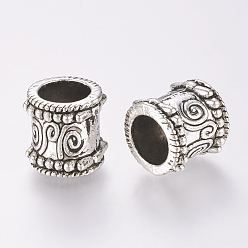 Antique Silver Alloy Beads, Column, Large Hole Beads, Antique Silver, 14x13mm, Hole: 9mm