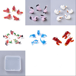 Gemischte Farbe 6 Stk. 6 Stile handgefertigte Lampwork-Anhänger, Gemischte Farbe, 16~34x12~24x11~27 mm, Bohrung: 2~4 mm, 1 pc / style