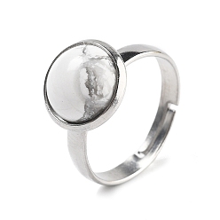 Говлит Полукруглые перстни из натурального говлита, 304 регулируемые кольца из нержавеющей стали для женщин, круглые кабошоны: 10мм, размер США 6 (16.5 мм), 3 мм