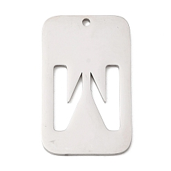Letter W 304 подвески из нержавеющей стали, прямоугольник с буквой, цвет нержавеющей стали, Буква W, 33x20x1.5 мм, отверстие : 1.8 мм