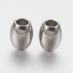 Stainless Steel Color 201 Stainless Steel European Beads, Large Hole Beads, Barrel, Stainless Steel Color, 10x8mm, Hole: 4mm