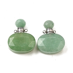 Зеленый Авантюрин Подвески для флаконов с натуральным зеленым авантюрином, с 304 фурнитурой из нержавеющей стали, граненые, овальные амулеты, цвет нержавеющей стали, 32~33x25~26x10.5~11.5 мм, отверстие : 1.9 мм