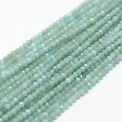 Amazonite Natural Amazonite Beads Strands, Round, Faceted, 2x1.5mm, Hole: 0.5mm, about 261pcs/strand, 15.7 inch(40cm)