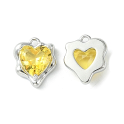 Gold Brass Micro Pave Cubic Zirconia Charms, Heart Charm, Real Platinum Plated, Gold, 13x11x4.5mm, Hole: 1.2mm