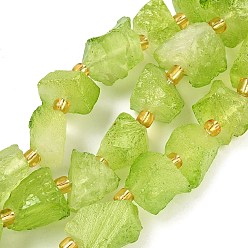 Зелено-Желтый Сырой грубый натуральный кристалл кварца, окрашенные, с бисером, самородки, зеленый желтый, 8~18x9~15x8~11 мм, отверстие : 1.5~2 мм, около 12~13 шт / нитка, 7.48''~7.68'' (19~19.5 см)