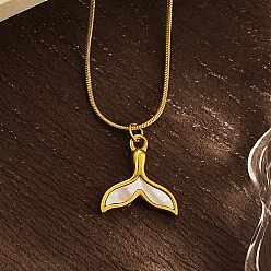 Golden Fishtail Stainless Steel Pendant Necklaces for Women, Golden, 15.75 inch(40cm)