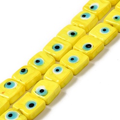 Yellow Handmade Evil Eye Lampwork Beads Strands, Square, Yellow, 10~11x10~11x4~5.5mm, Hole: 1.6mm, about 40pcs/strand, 16.02 inch(40.7cm)