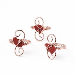 Red Jasper Natural Red Jasper Chips with Vortex Finger Ring, Rose Gold Brass Wire Wrap Jewelry for Women, Inner Diameter: 18mm