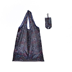 Heart Foldable Polyester Grocery Bags, Reusable Waterproof Shopping Tote Bags, with Pouch and Bag Handle, Heart, 58x38cm