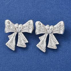 Серебро Латунные микро проложить кубического циркония Twister застежками, бантом, серебряные, 24.5x24x13 мм, отверстие : 1.8 мм