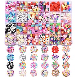 Mixed Color 1370Pcs 24 Styles Butterfly & Candy & Fruit & Heart &Cake & Star Handmade Polymer Clay Beads, with Transparent & Opaque Acrylic Beads, Mixed Color, 1370pcs/box