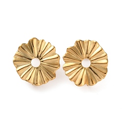 Golden 304 Stainless Steel Stud Earring Findings, Flower, with Vertical Loops, Golden, 19x18mm, Hole: 3.5mm, Pin: 0.8mm