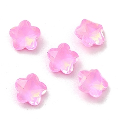 Light Rose Mocha Style K9 Glass Rhinestone Cabochons, Pointed Back & Back Plated, Faceted, Plum Blossom, Light Rose, 8x4mm