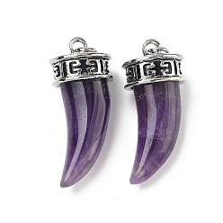 Аметист Подвески из натурального аметиста , подвески в форме кинжала с фурнитурой из сплава, античное серебро, 35~38x16x14~14.5 мм, отверстие : 4 мм