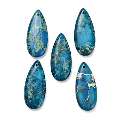 Озёрно--синий Подвески из окрашенной натуральной императорской яшмы, слезинки, Плут синий, 34.5~35x15~16x6~6.5 мм, отверстие : 1.4 мм