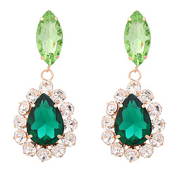 Green Sparkling Diamond Waterdrop Earrings for Women - Exaggerated European and American Alloy Ear Jewelry with Claw Chain, Perfect for Parties!