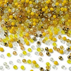 Yellow Glass Beads, Mixed Style, Faceted Rondelle, Yellow, 4x3.5mm, Hole: 1mm, about 500pcs/bag