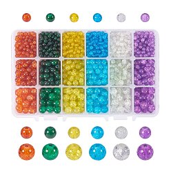 Mixed Color PandaHall Elite Spray Painted Crackle Glass Beads, Round, Mixed Color, 4mm, Hole: 1.1~1.3mm, 6mm, Hole: 1.3~1.6mm, 8mm, Hole: 1.3~1.6mm