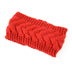 Red Polyacrylonitrile Fiber Yarn Warmer Headbands, Soft Stretch Thick Cable Knit Head Wrap for Women, Red, 210x110mm