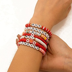 (52) Непрозрачная лаванда 7шт 7 стили набор браслетов из полимерной глины в богемном стиле, браслеты word preppy friends с подвесками в виде клубники, разноцветные, 7-1/8 дюйм (18 см)