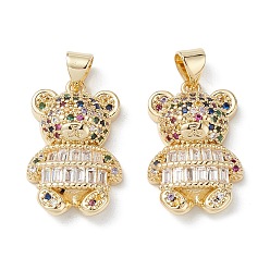 Colorful Brass Micro Pave Cubic Zirconia Pendants, Real 16K Gold Plated, Bear Charms, 22x14x5mm, Hole: 5x3.5mm
