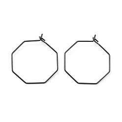 Electrophoresis Black 316 стали обруча серьги выводы из нержавеющей, Подвески для винных бокалов, фурнитура, ионное напыление (IP), восьмиугольник, электрофорез черный, 25x26.5x0.7 мм