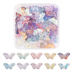 Mixed Color 80Pcs 10 Style AB Color Plated & Spray Painted & Transparent Glass Beads, with Glitter Powder, Butterfly, Mixed Color, 8x15x4.5mm, Hole: 1mm, 8pcs/style