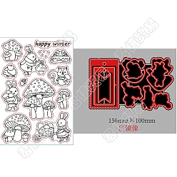 Mushroom 1 Sheet PVC Plastic Stamps, with 1Pc Carbon Steel Cutting Dies Stencils, for DIY Scrapbooking, Photo Album Decorative, Cards Making, Stamp Sheets, Film Frame, Mushroom Pattern, Stamp: 16x11x0.3cm, Cutting Dies Stencil: 10x15.8x0.08cm