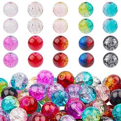 Mixed Color Transparent Crackle Glass Beads, Round, Mixed Color, 8mm, Hole: 1.3mm, 10 colors, 20pcs/color, 200pcs/box