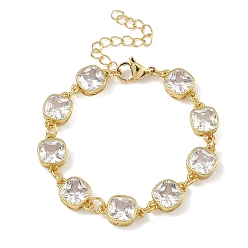 Прозрачный Квадратные латунные браслеты-цепочки с инкрустацией кубическим цирконием для женщин, стойки покрытие, без кадмия и без свинца, долговечный, золотые, прозрачные, 5.71 дюйм (14.5 см)