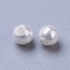 White Shell Pearl Beads, Half Drilled Beads, Polished, Round, White, 3~3.5mm, Hole: 0.8mm