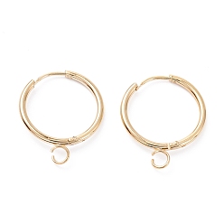 Real 24K Gold Plated 201 Stainless Steel Huggie Hoop Earring Findings, with Horizontal Loop and 316 Surgical Stainless Steel Pin, Real 24K Gold Plated, 21.5x17x1.5mm, Hole: 2.5mm, Pin: 1mm