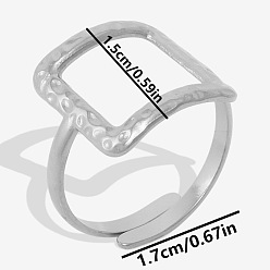 Серебро 304 регулируемые манжеты из нержавеющей стали с открытыми кольцами для женщин, квадратный, серебряные, 15 мм, внутренний диаметр: 17 мм