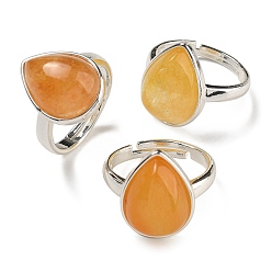 Другие Нефриты Регулируемые кольца из натурального окрашенного нефрита в форме капли, без свинца и без кадмия, посеребренные латунные перстни для женщин и мужчин, слеза: 18.5x14 мм, внутренний диаметр: 18 мм