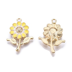 Желтый Подвески из эмали и сплава, золотые, подсолнечник, желтые, 27x19x3.5 мм, отверстие : 1.8 мм