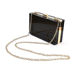Black Acrylic Women's Transparent Bags Crossbody Bags, with Iron Chains Shoulder Strap, for Work, Events, Makeup Sturdy Transparent Pocketbook, Rectangle, Black, 12x18.3x5.4cm