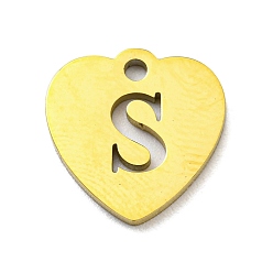 Letter S Ion Plating(IP) 304 Stainless Steel Pendant, Golden, Heart with Letter, Letter S, 12x12x1mm, Hole: 1.4mm