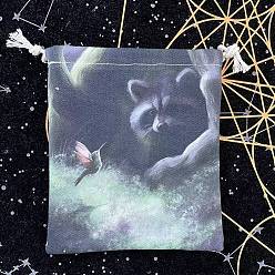Raccoon Cloth Tarot Cards Storage Drawstring Bags, Tarot Desk Storage Holder, Raccoon Pattern, 18x13cm