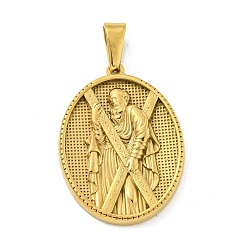 Золотой Ионное покрытие (ip) 304 подвески из нержавеющей стали, овал со святым шармом, золотые, 35.5x26x4 мм, отверстие : 9.5x5 мм