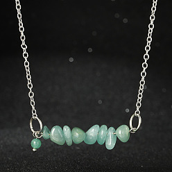 Зеленый Авантюрин Ожерелья с подвесками из натурального зеленого авантюрина в стиле бохо, украшения из нержавеющей стали для женщин, цвет нержавеющей стали, 17.72 дюйм (45 см)