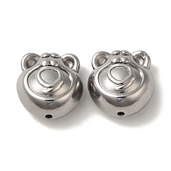 Stainless Steel Color Non-Tarnish 304 Stainless Steel Beads, Bear, Stainless Steel Color, 13x12.5x8mm, Hole: 1mm