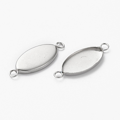 Stainless Steel Color 304 Stainless Steel Cabochon Connectoe Settings, Horse Eye, Stainless Steel Color, 23x9x1.5mm, Hole: 1.8mm, Tray: 16x8mm