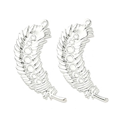 Посеребрённый Латунные подвески кабошоны оправы, без свинца и без кадмия, перо, 925 серебро покрытием, лоток: 1.5 мм и 2.5 мм, 36.5x13.5x1.5 мм, отверстие : 1.4 мм