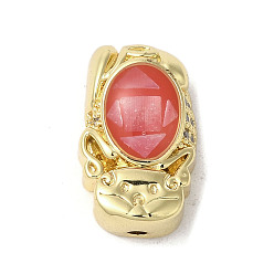 Красный Латунные микро проложить кубического циркония бусы, с эмалью и ракушкой, долговечный, без свинца и без кадмия, реальный 18 k позолоченный, кошка, красные, 16.5x10x5 мм, отверстие : 1.5 мм