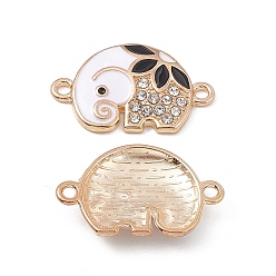 White Alloy Crystal Rhinestone Connector Charms, with Enamel, Elephant Links, Light Gold, White, 14.5x23x3mm, Hole: 1.6mm
