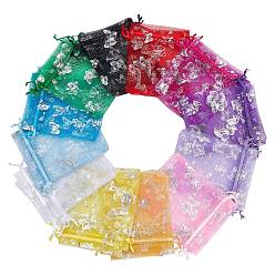 (52) Непрозрачная лаванда Pandahall elite 120 шт 12 стили кружевные подарочные пакеты из органзы на шнурке, мешочки для украшений, с бабочкой, сумки для хранения свадебной вечеринки, прямоугольные, разноцветные, 10 шт / стиль