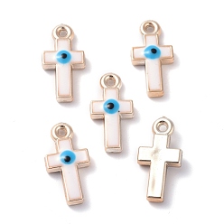 White CCB Plastic Enamel Pendants, Cross with Evil Eye, White, 21.5x11x4mm, Hole: 1.6mm