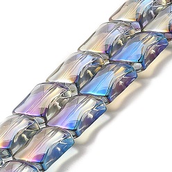 Medium Purple Electroplate Glass Beads Strands, Rainbow Plated, Bamboo Joint, Medium Purple, 12x10x5.5mm, Hole: 1mm, about 49pcs/strand, 24.02''(61cm)