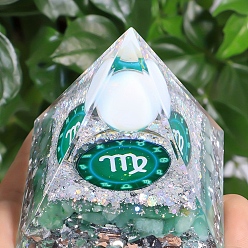 Дева Генераторы энергии смолы оргонитовой пирамиды, reiki натуральные зеленые авантюриновые чипсы внутри для украшения стола домашнего офиса, Дева, 50 мм